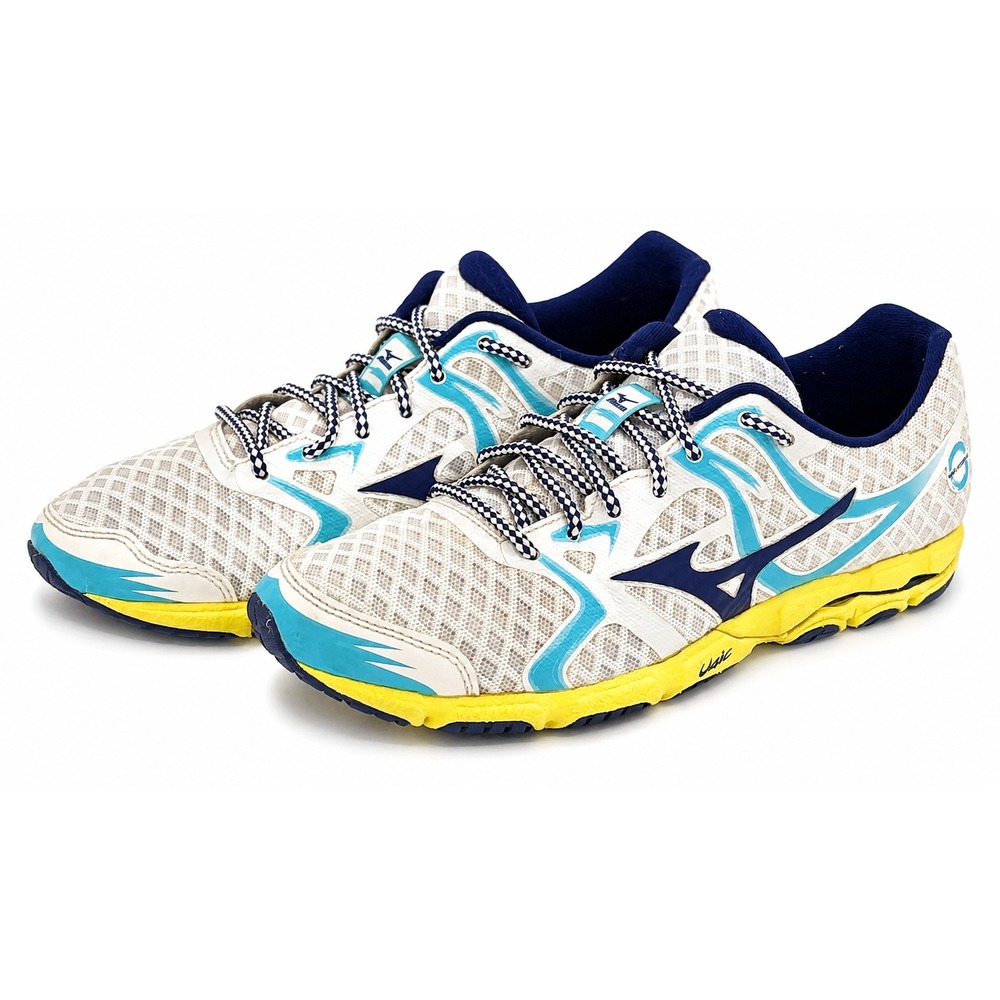 Mizuno Wave Hitogami Womens Size W6.5 White Blue Yellow Running Shoes J1GB148016